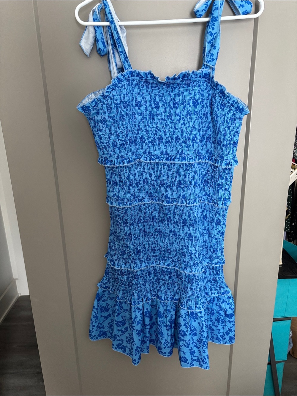 SHEIN Blue Floral Smocked Ruffle Dress